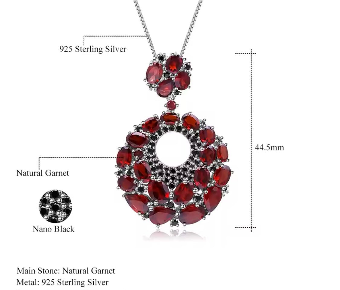 Silver Garnet Pendant – Natural Red & Dark Garnet Jewelry