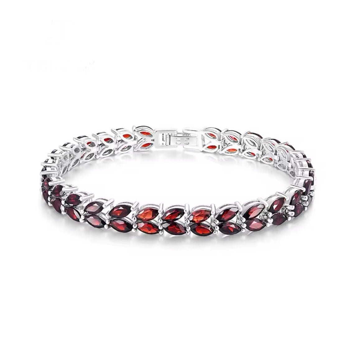 Silver Garnet Tennis Bracelet – Marquise Cut, Deep Red