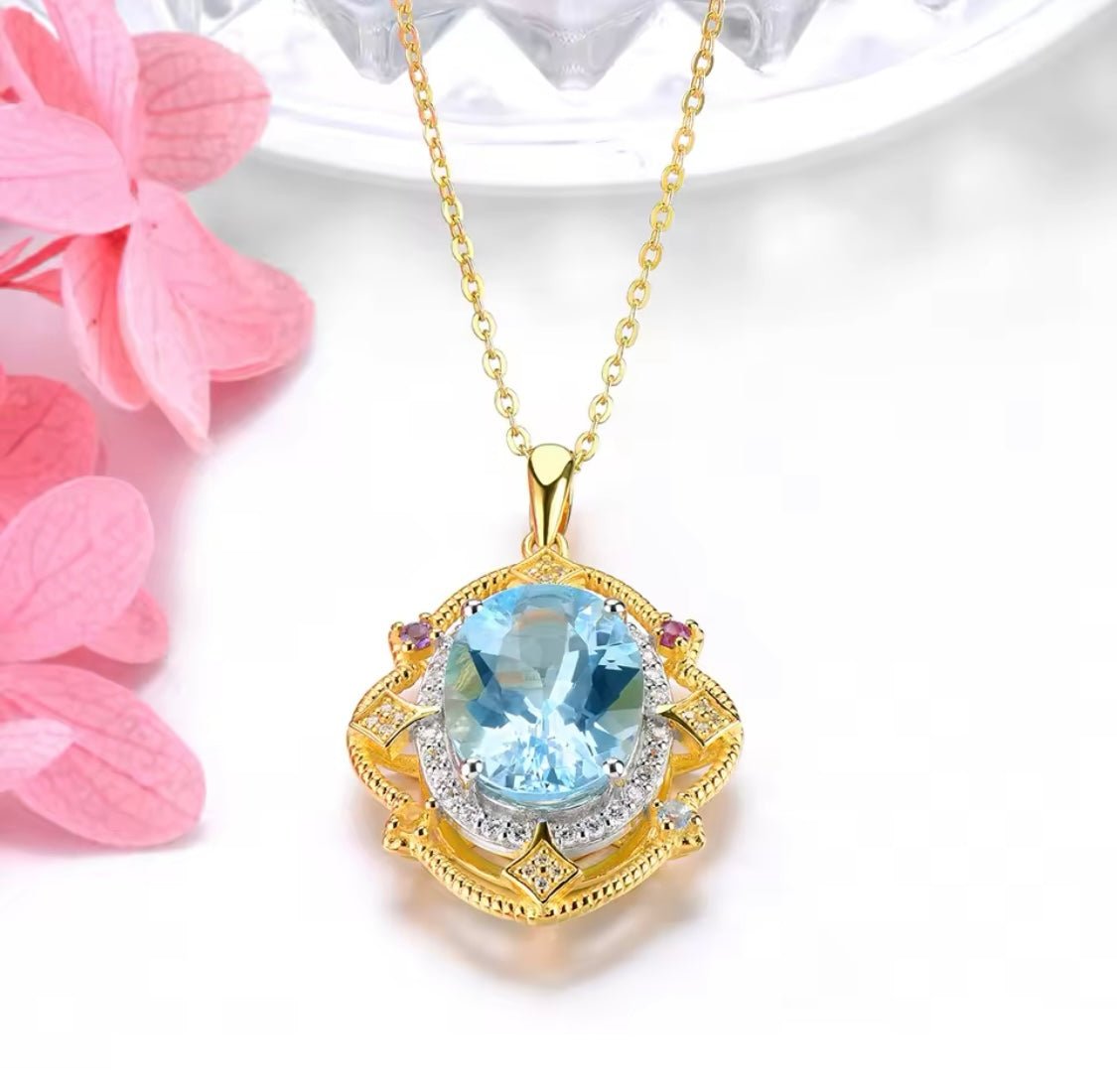 Silver (Gold Plated) Sky Blue Topaz 8.00 ct Pendant