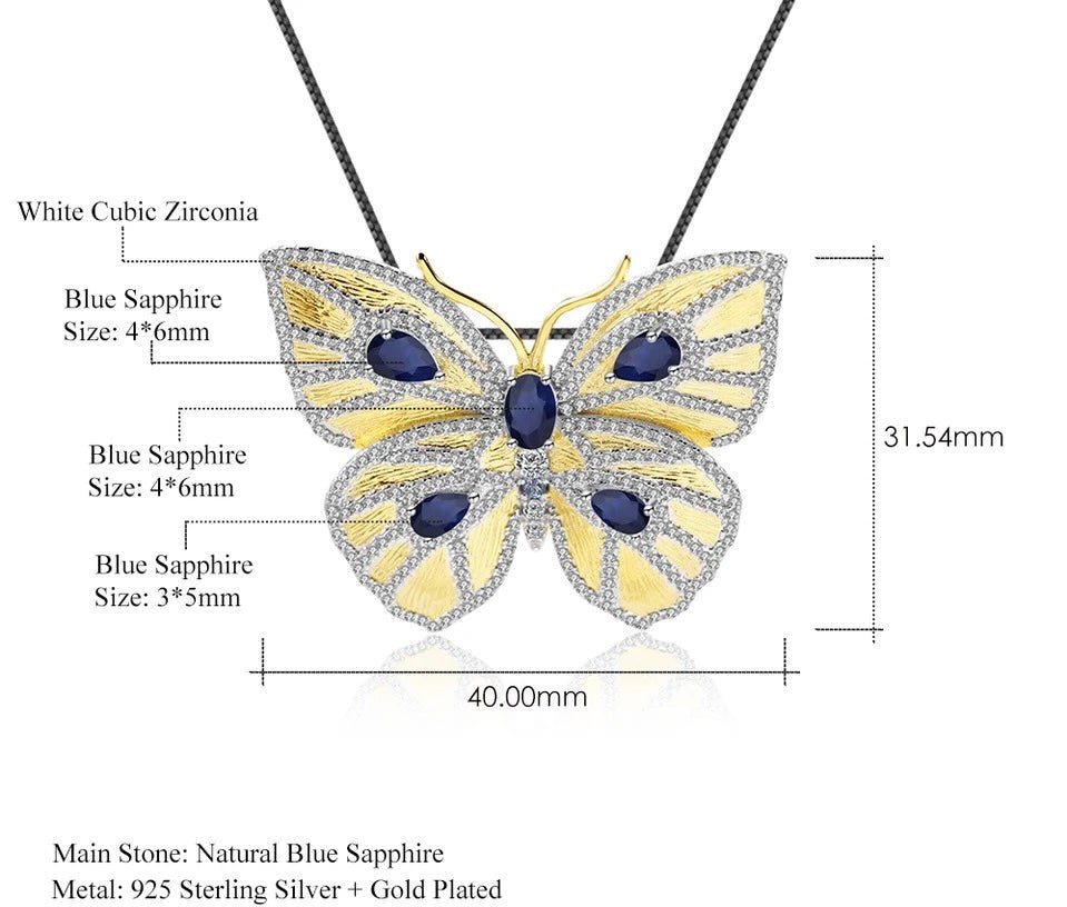 Silver / Golden plated 2.06 ct Sapphire Pendant - Brooche