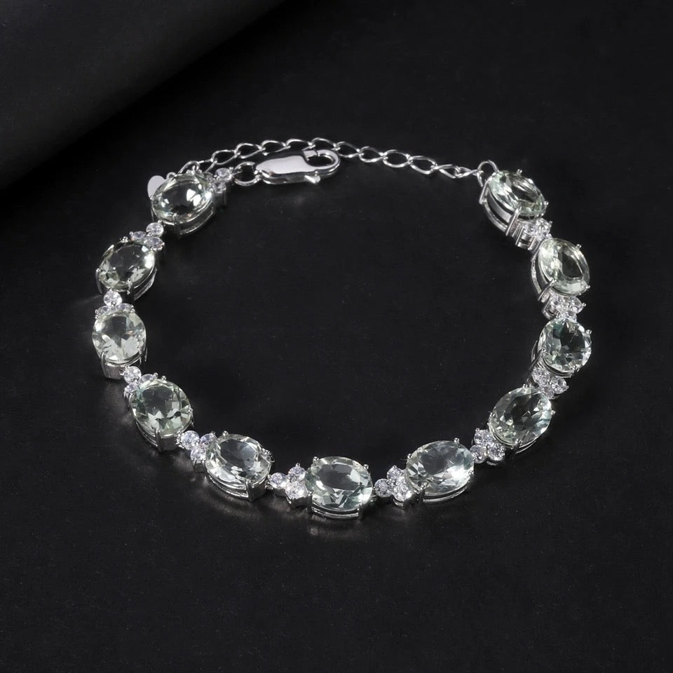 Silver Green Amethyst Bracelet – Natural Prasiolite Gemstone Jewelry