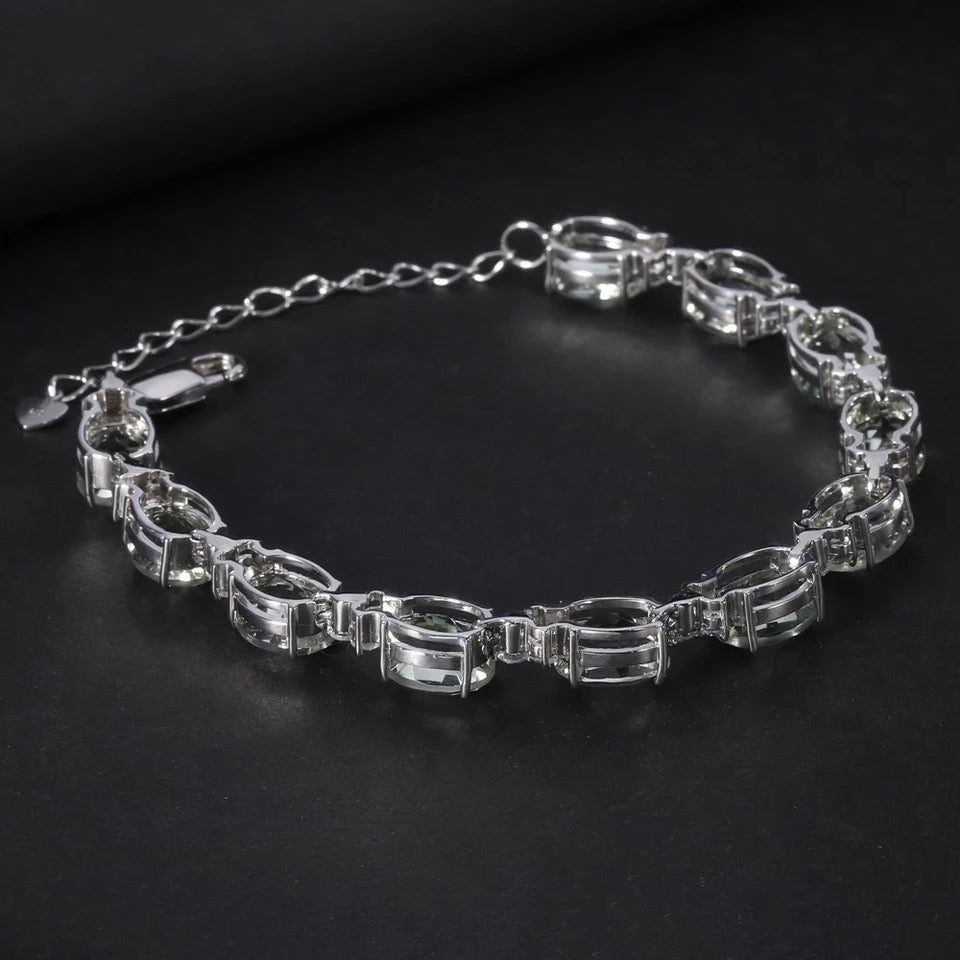 Silver Green Amethyst Bracelet – Natural Prasiolite Gemstone Jewelry