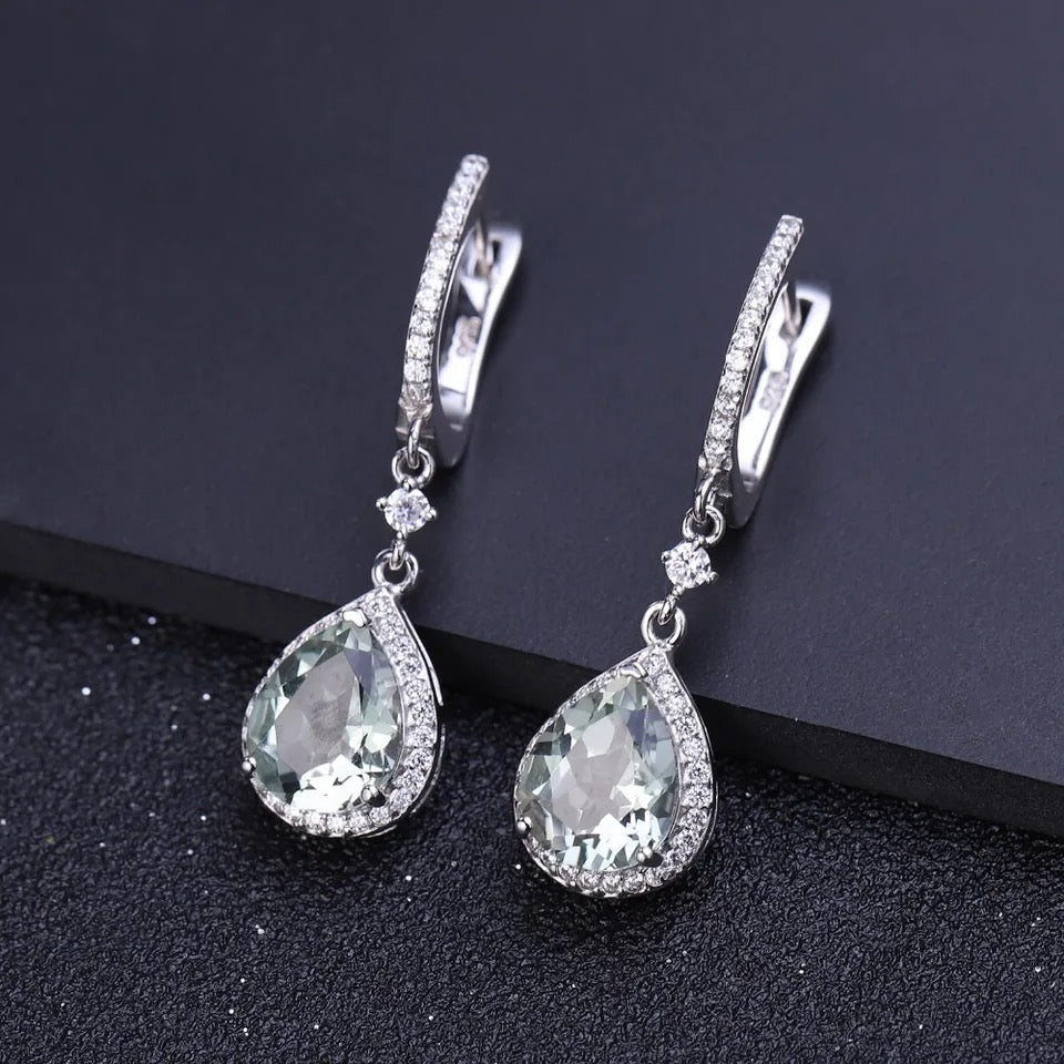 Silver Green Amethyst Earrings – Natural Pear - Cut Prasiolite Jewelry