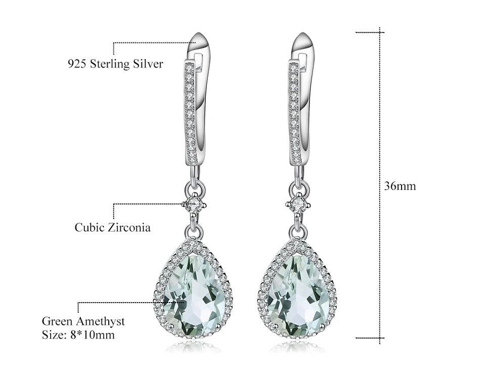 Silver Green Amethyst Earrings – Natural Pear - Cut Prasiolite Jewelry