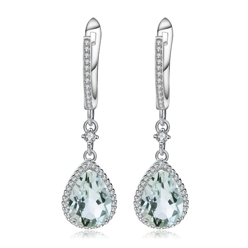 Silver Green Amethyst Earrings – Natural Pear - Cut Prasiolite Jewelry