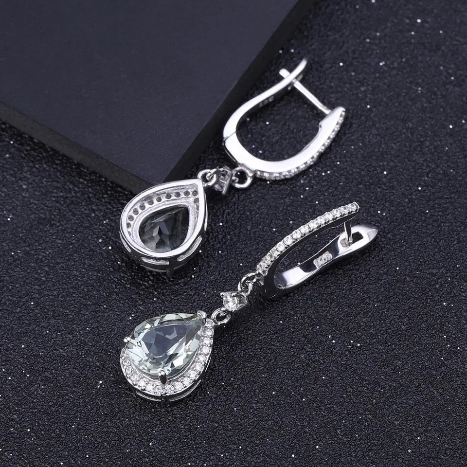 Silver Green Amethyst Earrings – Natural Pear - Cut Prasiolite Jewelry