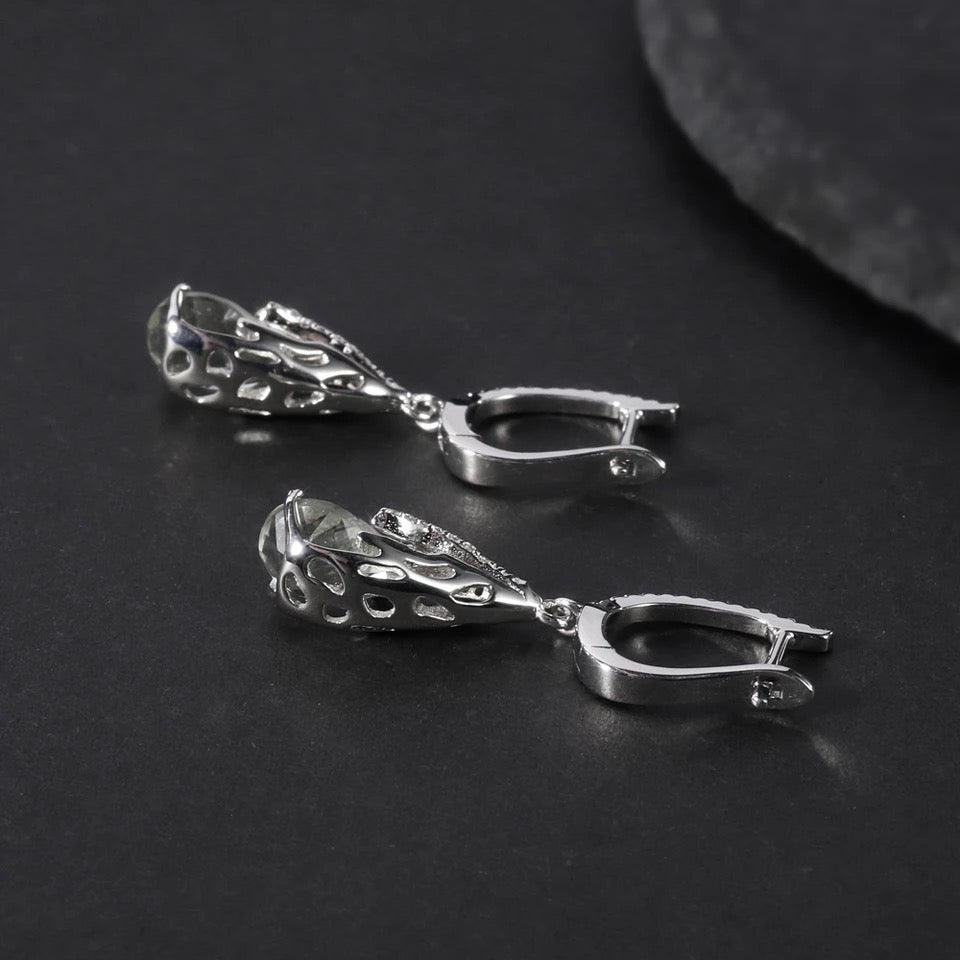 Silver Green Amethyst Earrings – Natural Prasiolite Gemstone Jewelry
