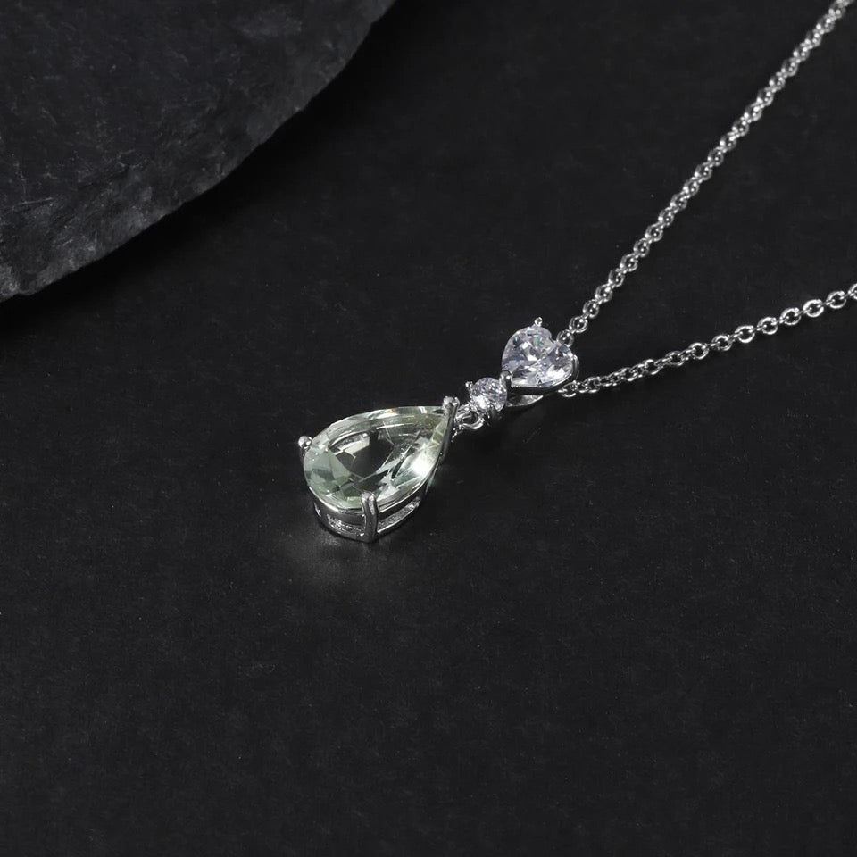 Silver Green Amethyst Necklace – Natural Pear - Cut Prasiolite Jewelry