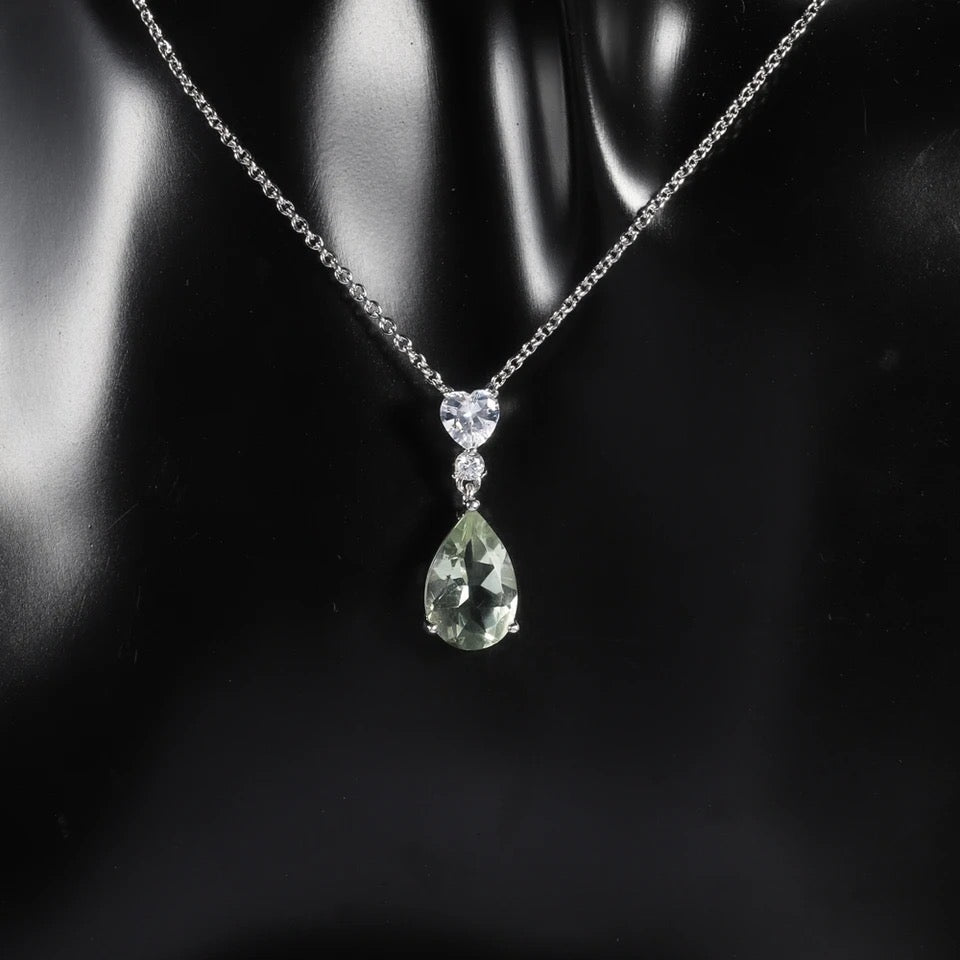 Silver Green Amethyst Necklace – Natural Pear - Cut Prasiolite Jewelry