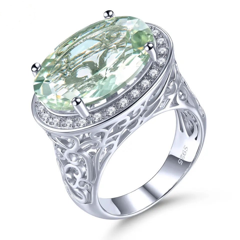Silver Green Amethyst Ring – 11.00 ct Natural Prasiolite Jewelry
