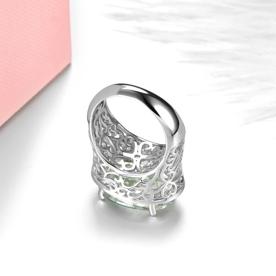Silver Green Amethyst Ring – 11.00 ct Natural Prasiolite Jewelry