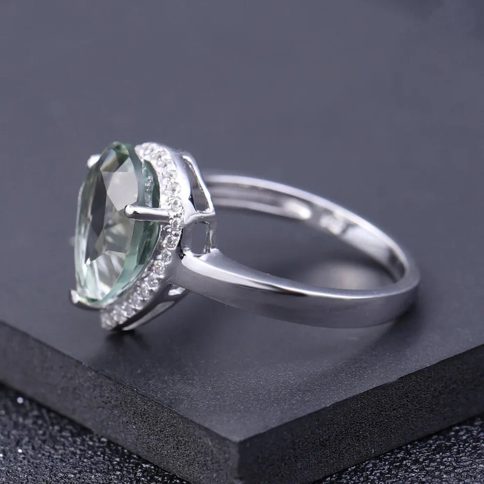 Silver Green Amethyst Ring – Natural Prasiolite Gemstone Jewelry