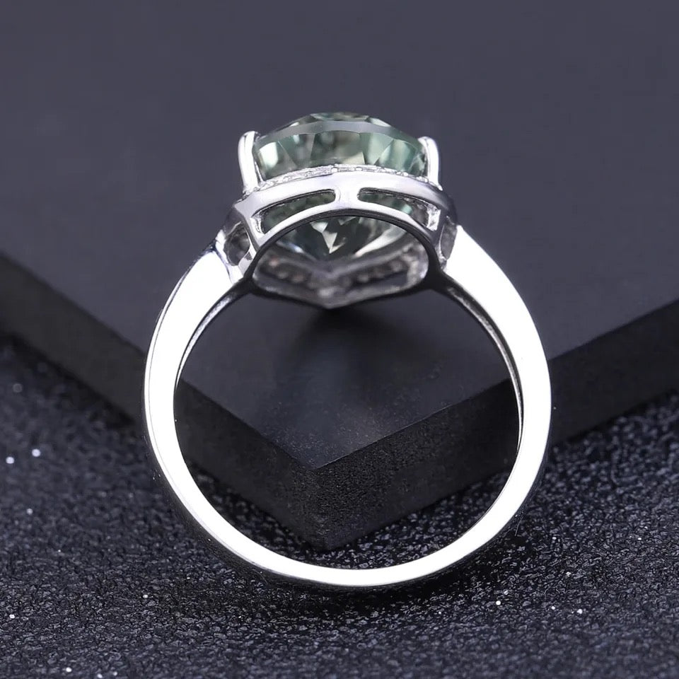 Silver Green Amethyst Ring – Natural Prasiolite Gemstone Jewelry