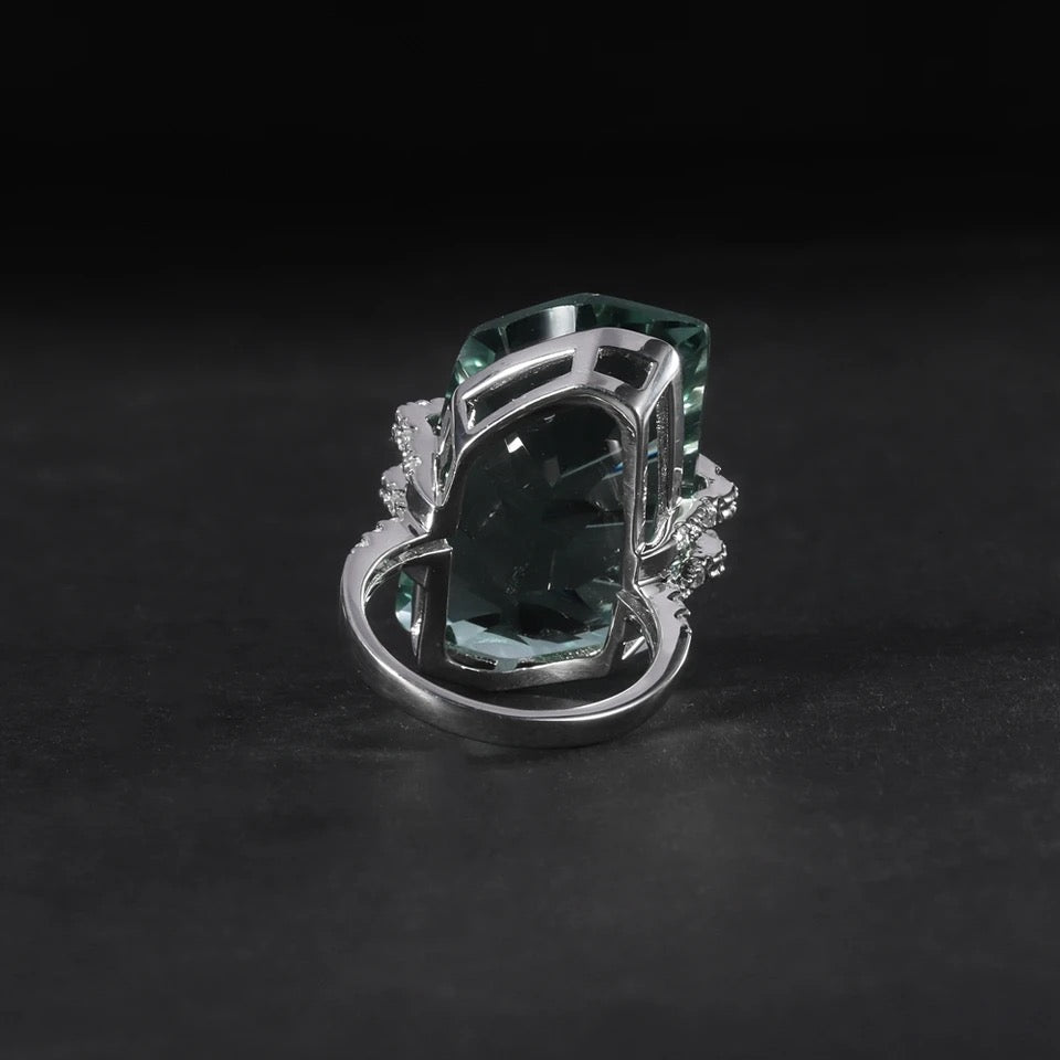 Silver Green Amethyst Ring – Natural Prasiolite Gemstone Jewelry