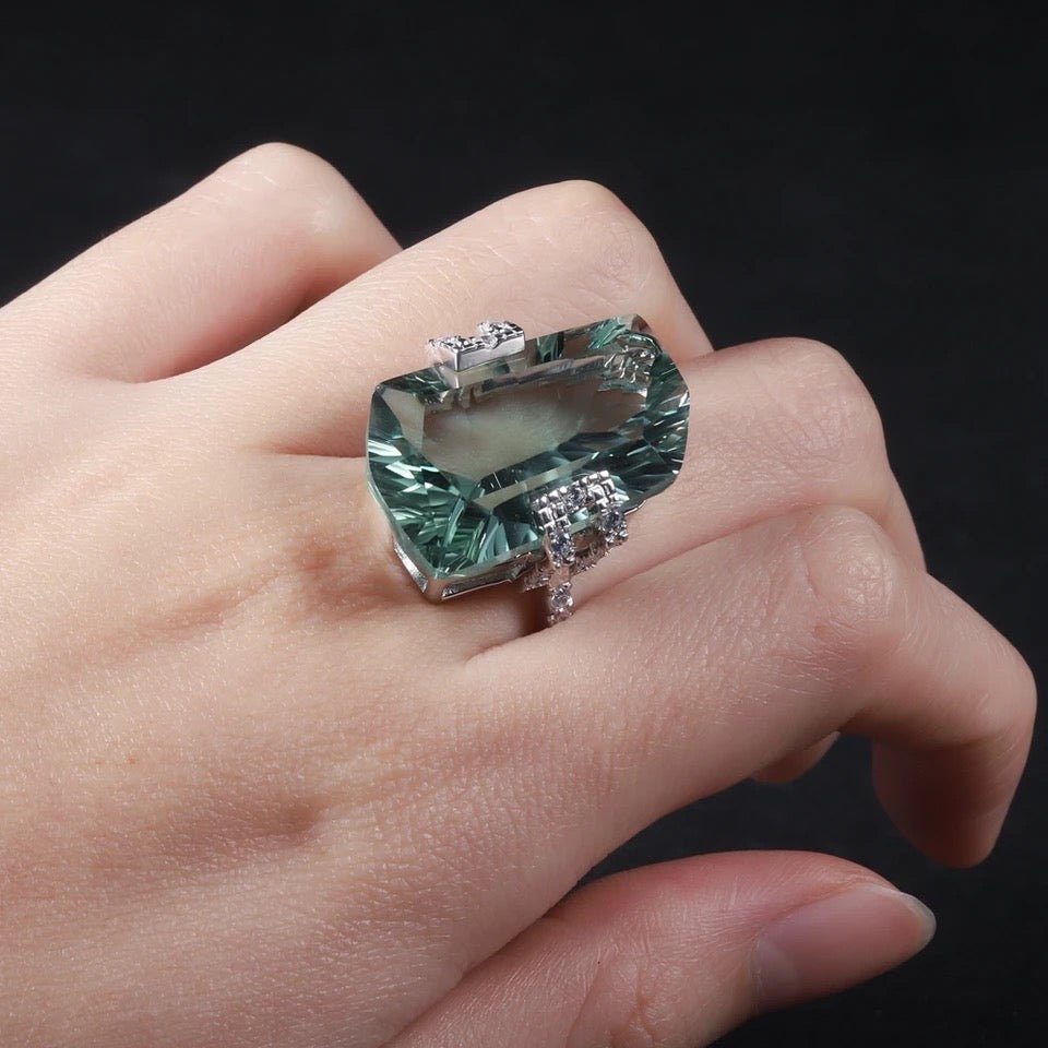 Silver Green Amethyst Ring – Natural Prasiolite Gemstone Jewelry
