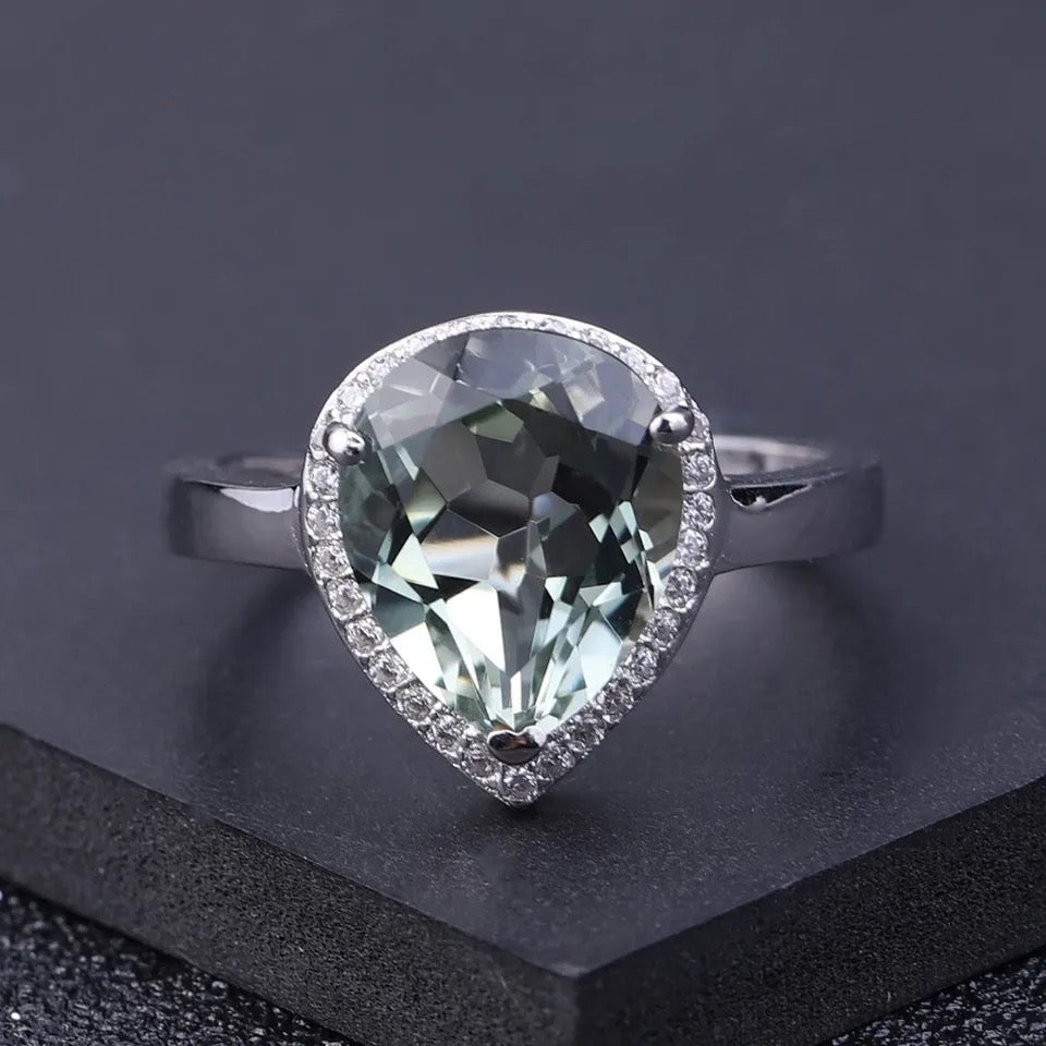 Silver Green Amethyst Ring – Natural Prasiolite Gemstone Jewelry
