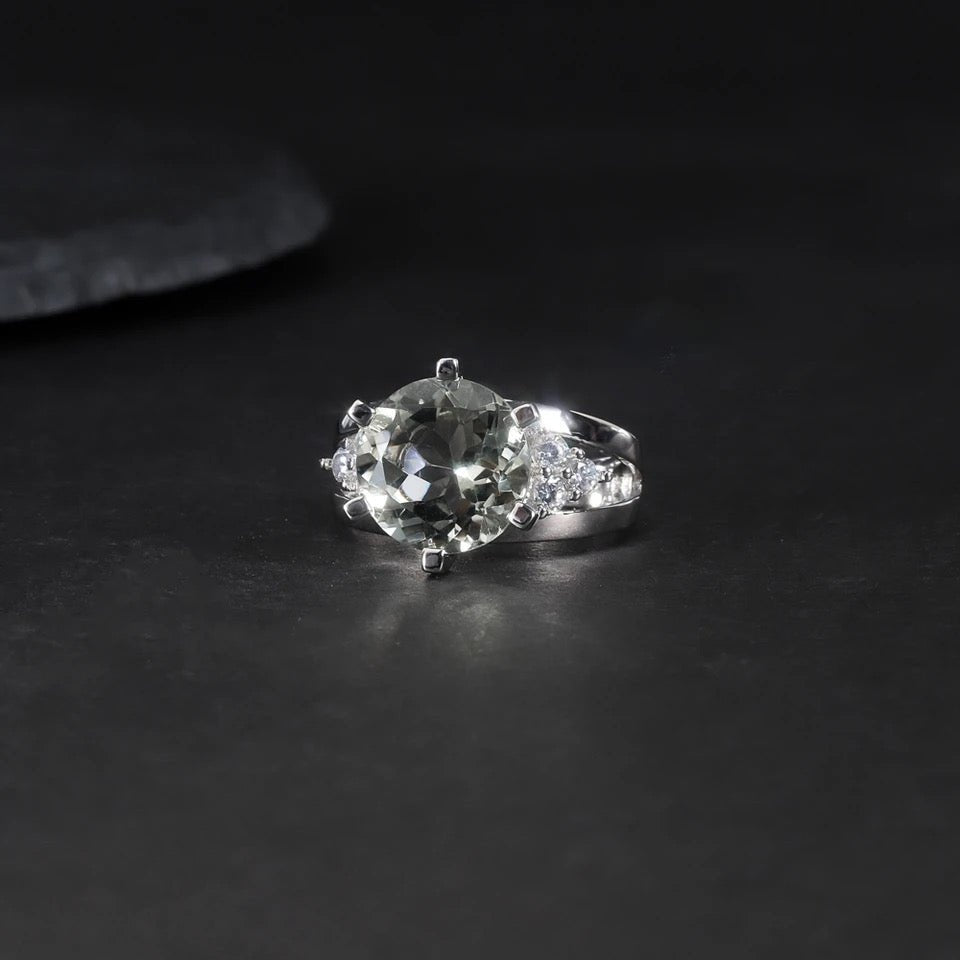 Silver Green Amethyst Ring – Natural Prasiolite Gemstone Jewelry