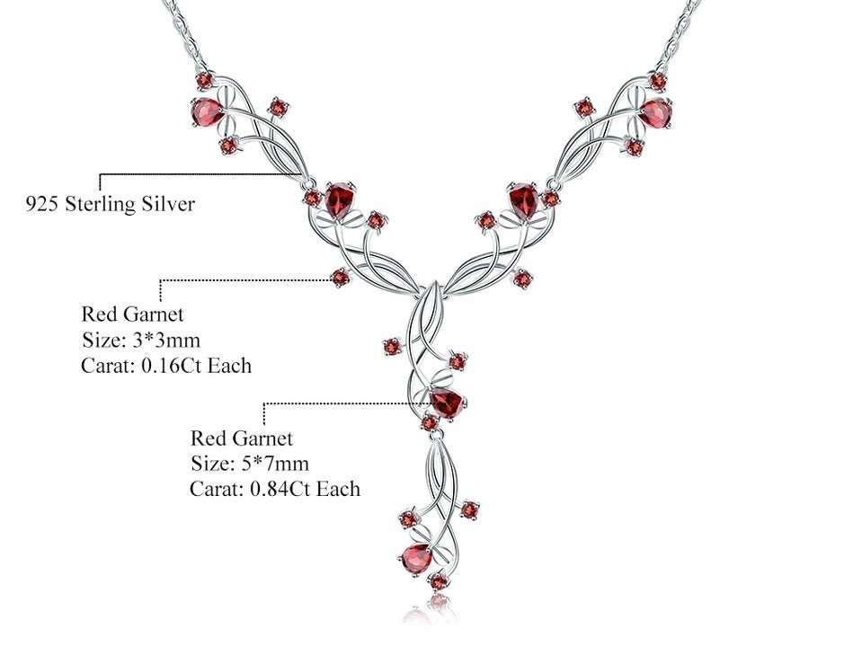 Silver Necklace with Natural Garnet 5.87 ct – Pear & Round Cut