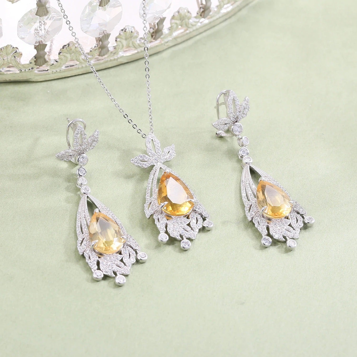 Silver Pendant with Natural Citrine – Pear Cut, Necklace Included