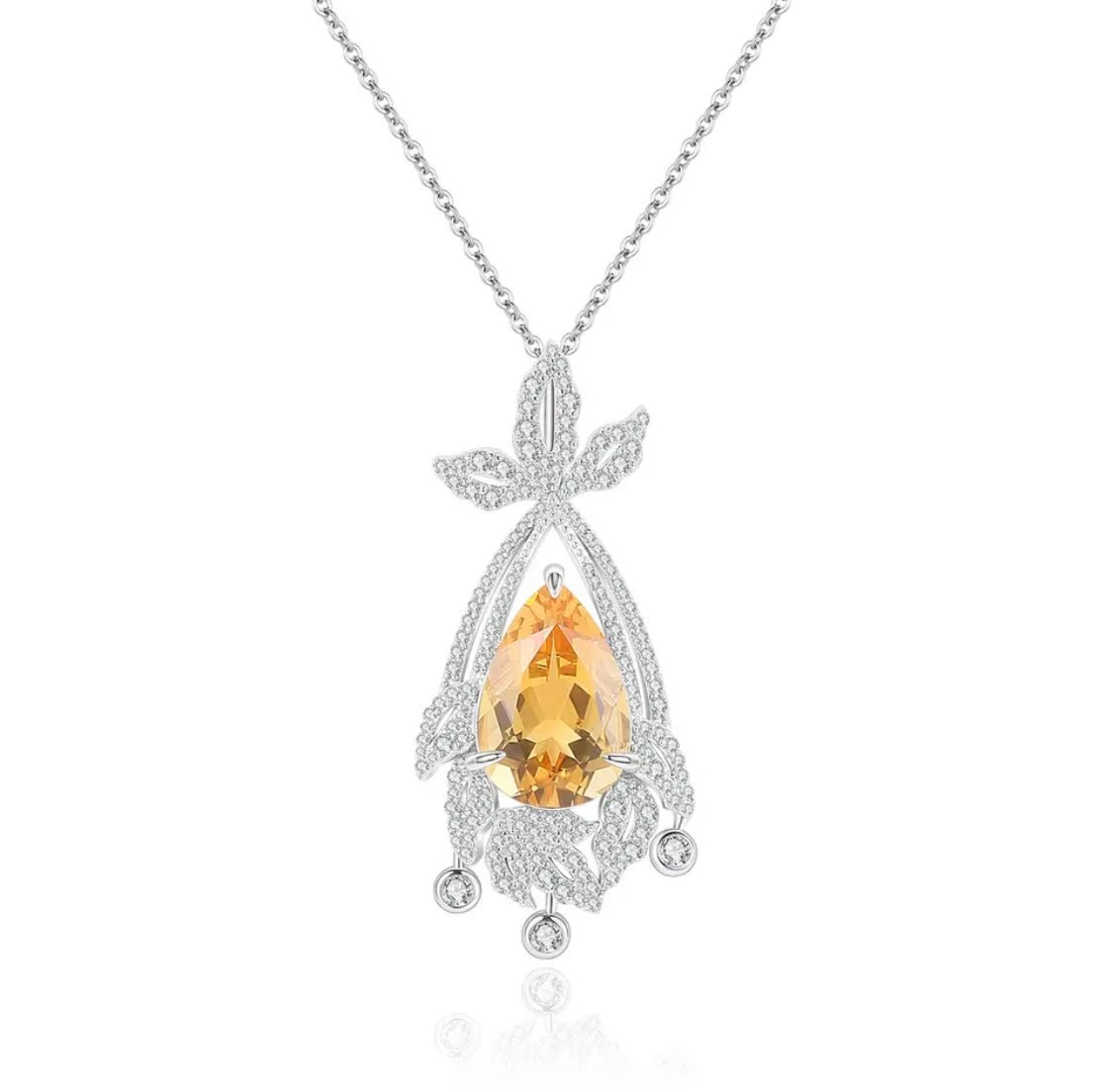 Silver Pendant with Natural Citrine – Pear Cut, Necklace Included