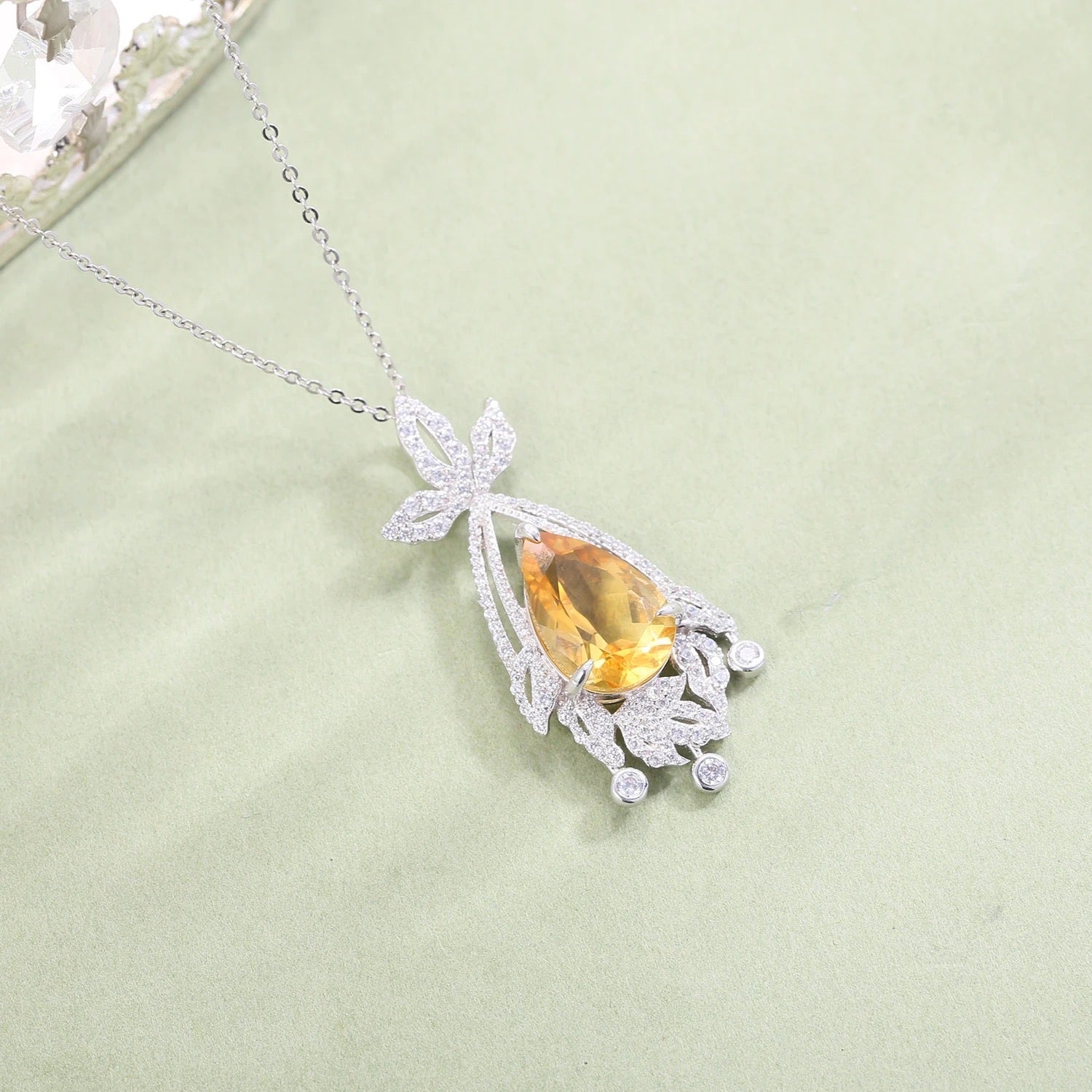 Silver Pendant with Natural Citrine – Pear Cut, Necklace Included