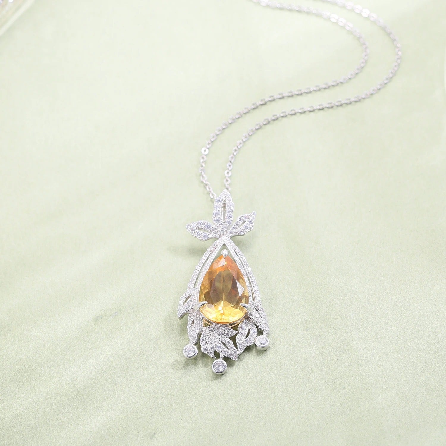 Silver Pendant with Natural Citrine – Pear Cut, Necklace Included