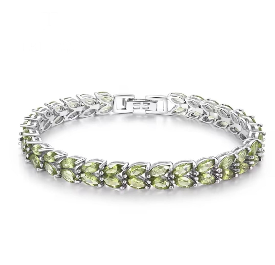 Silver Peridot Tennis Bracelet – Marquise Cut, Natural Gemstones