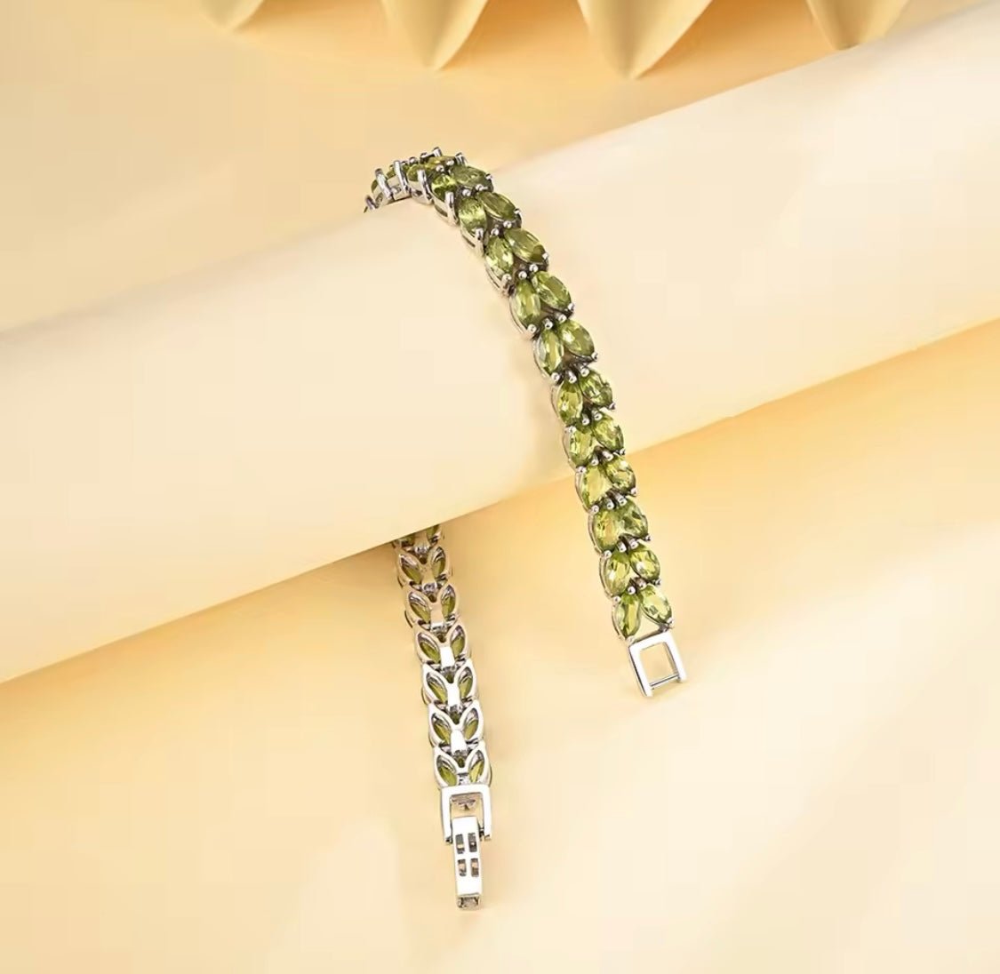 Silver Peridot Tennis Bracelet – Marquise Cut, Natural Gemstones