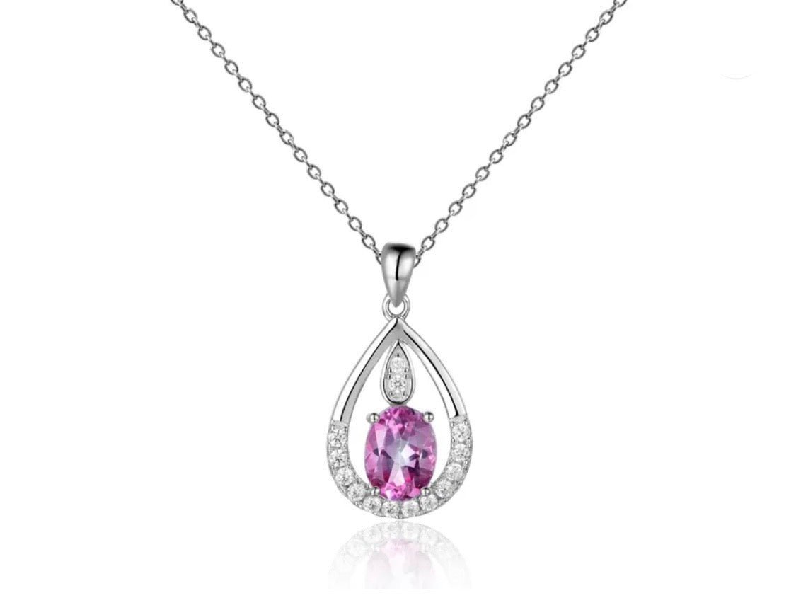 Silver Pink Topaz Pendant with chain