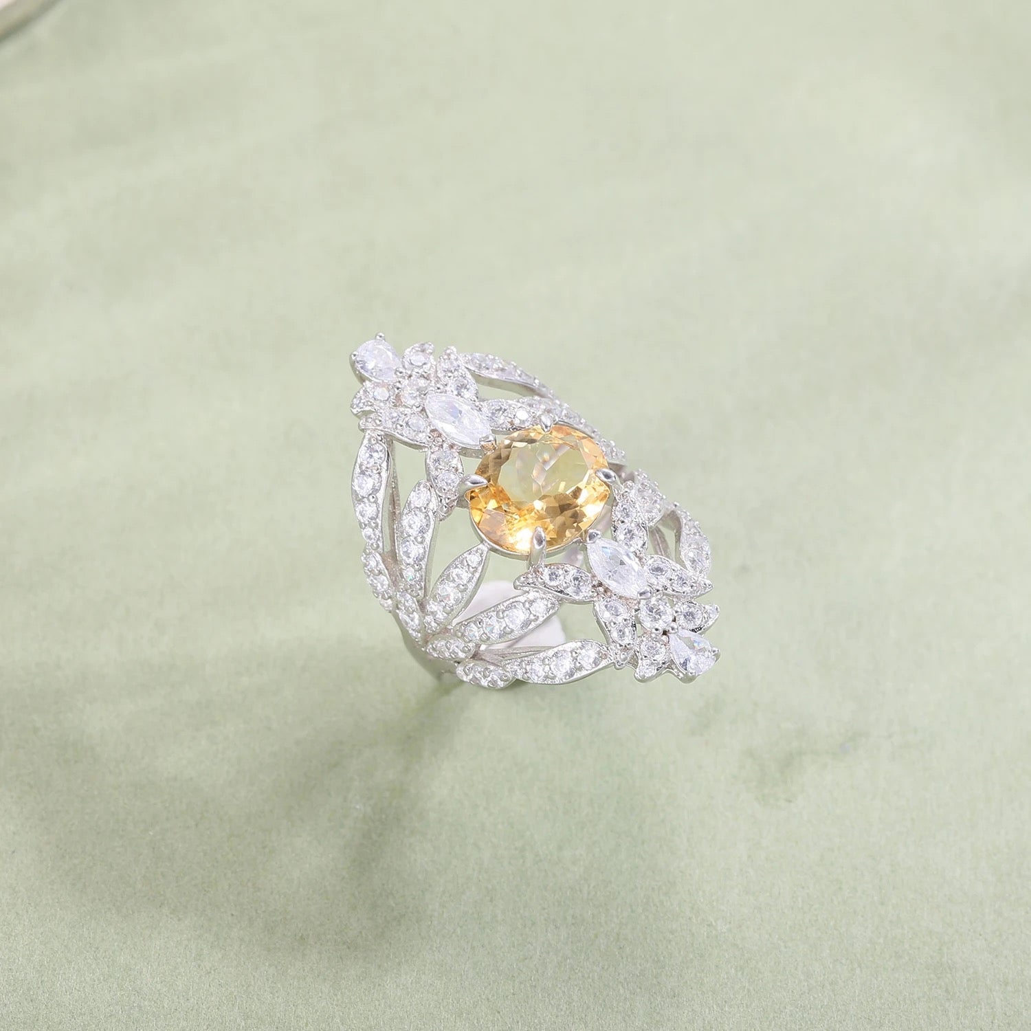 Silver Resizable Ring with Natural Citrine – Oval Cut, Statement Design