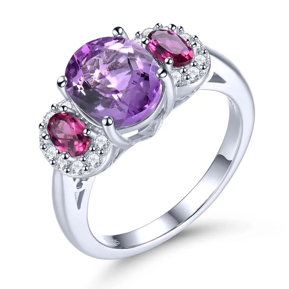 Silver Ring 3.20 ct Amethyst / Rhodolite Garnet