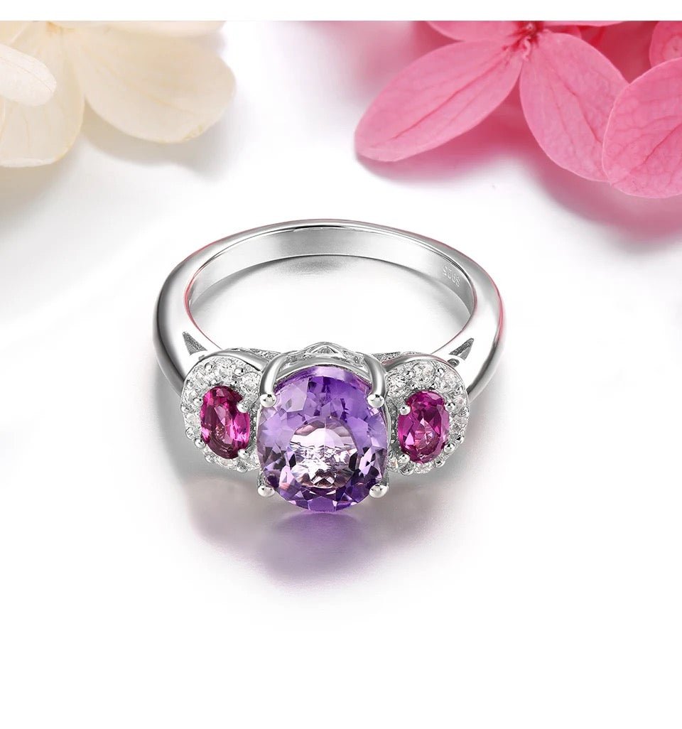 Silver Ring 3.20 ct Amethyst / Rhodolite Garnet