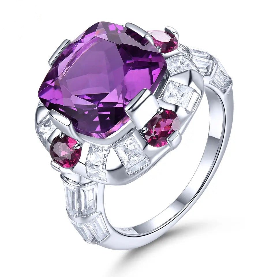 Silver Ring 7.80 ct Amethyst / Rhodolite Garnet