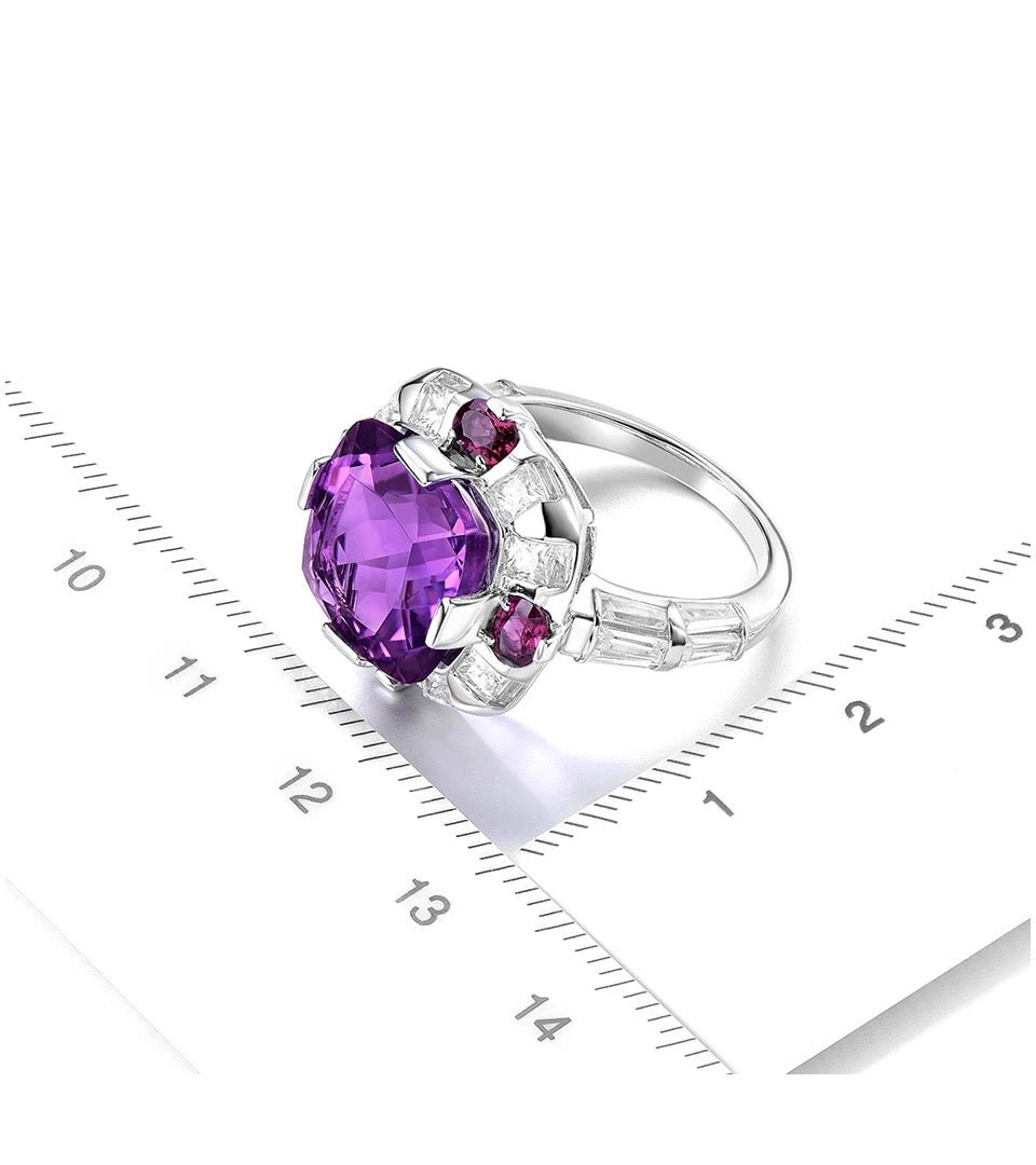 Silver Ring 7.80 ct Amethyst / Rhodolite Garnet
