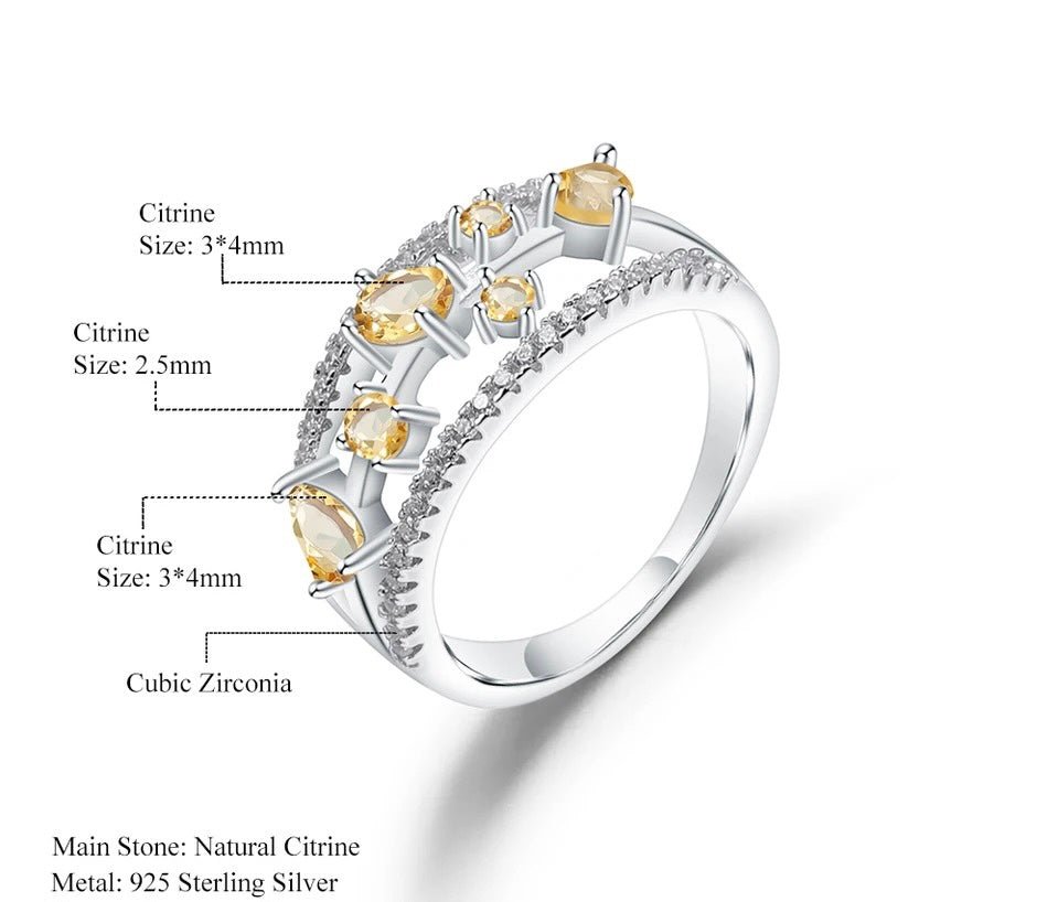 Silver Ring with Natural Citrine 0.54 ct – Multi - Stone Oval Cut
