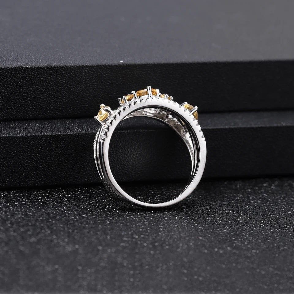 Silver Ring with Natural Citrine 0.54 ct – Multi - Stone Oval Cut