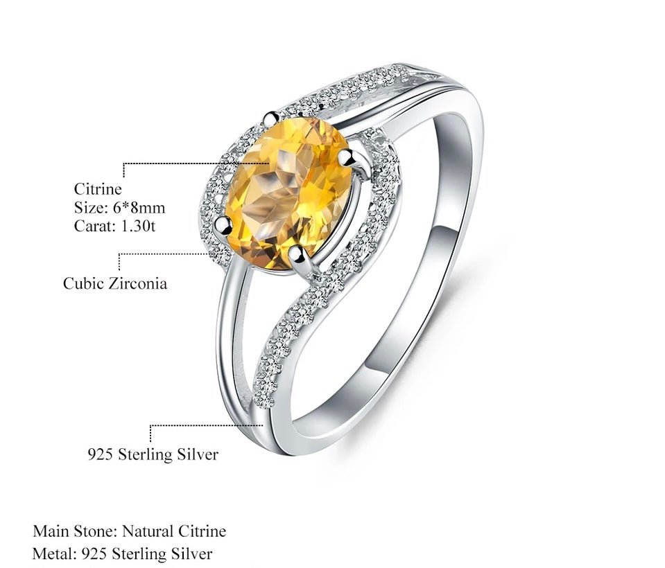 Silver Ring with Natural Citrine 1.30 ct – Oval Cut, Halo Design