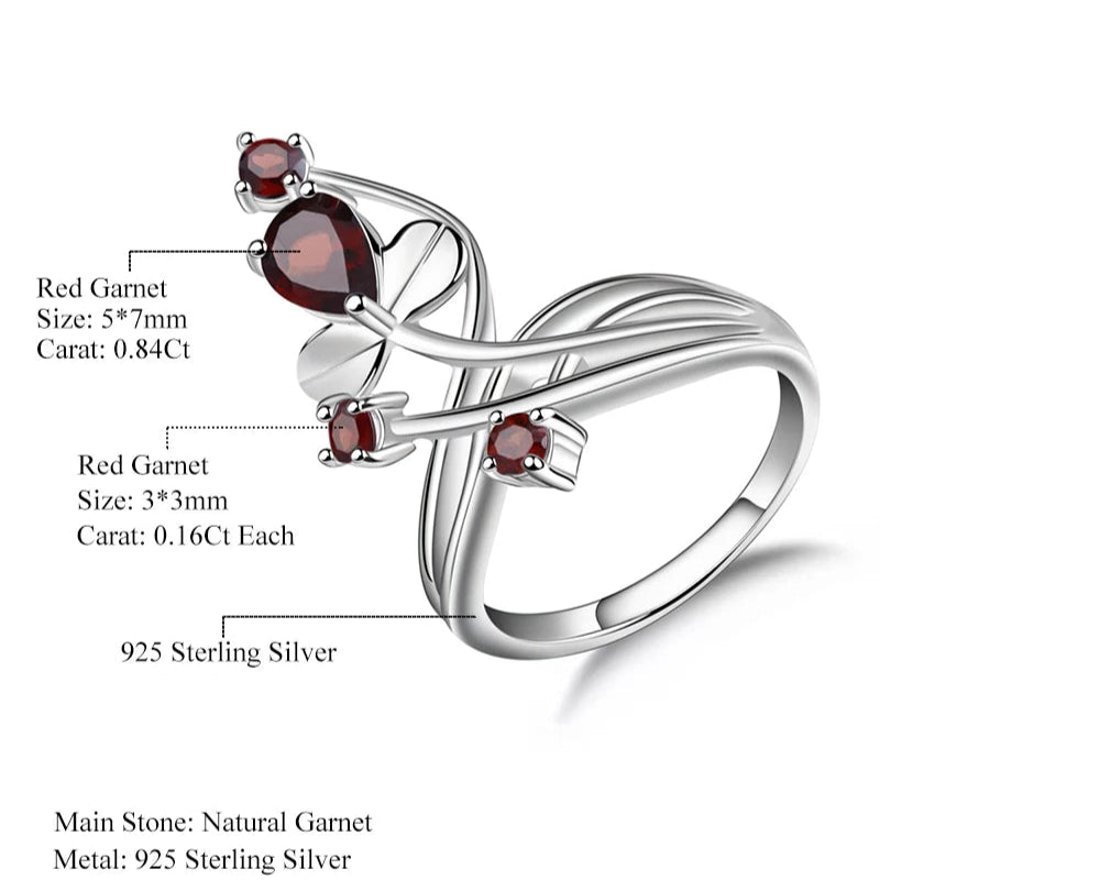 Silver Ring with Natural Garnet 1.32 ct – Pear & Round Cut