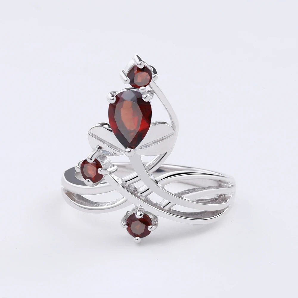 Silver Ring with Natural Garnet 1.32 ct – Pear & Round Cut