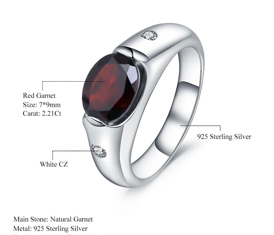 Silver Ring with Natural Garnet 2.21 ct – Oval Cut