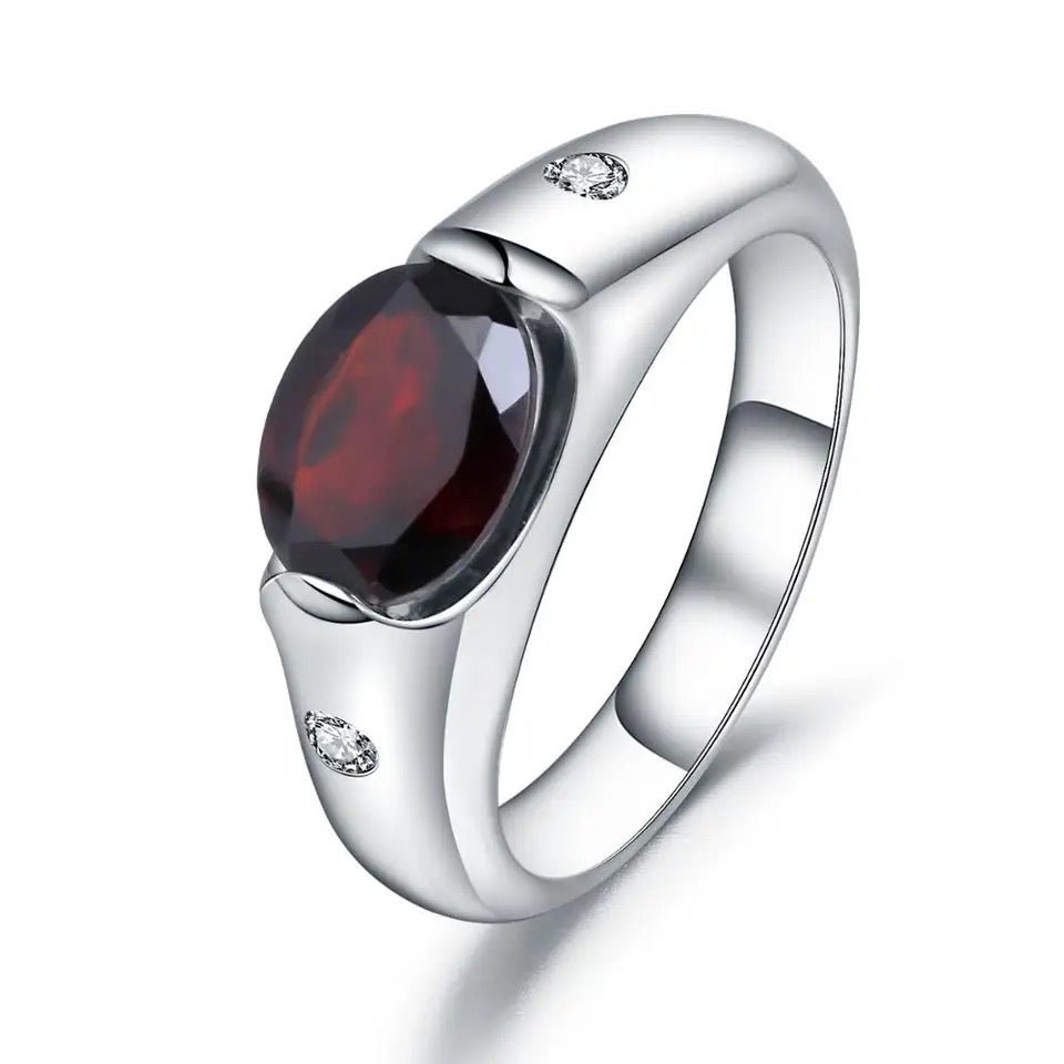 Silver Ring with Natural Garnet 2.21 ct – Oval Cut