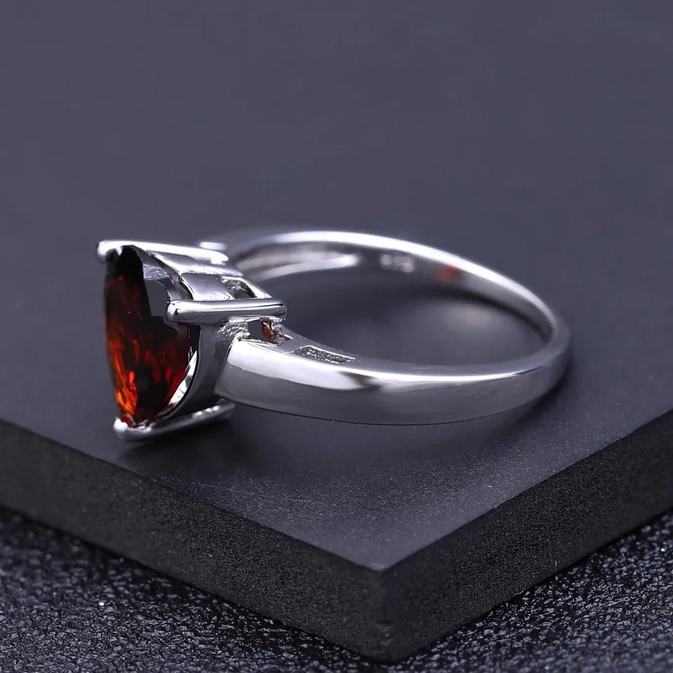 Silver Ring with Natural Garnet 2.48 ct – Heart Cut