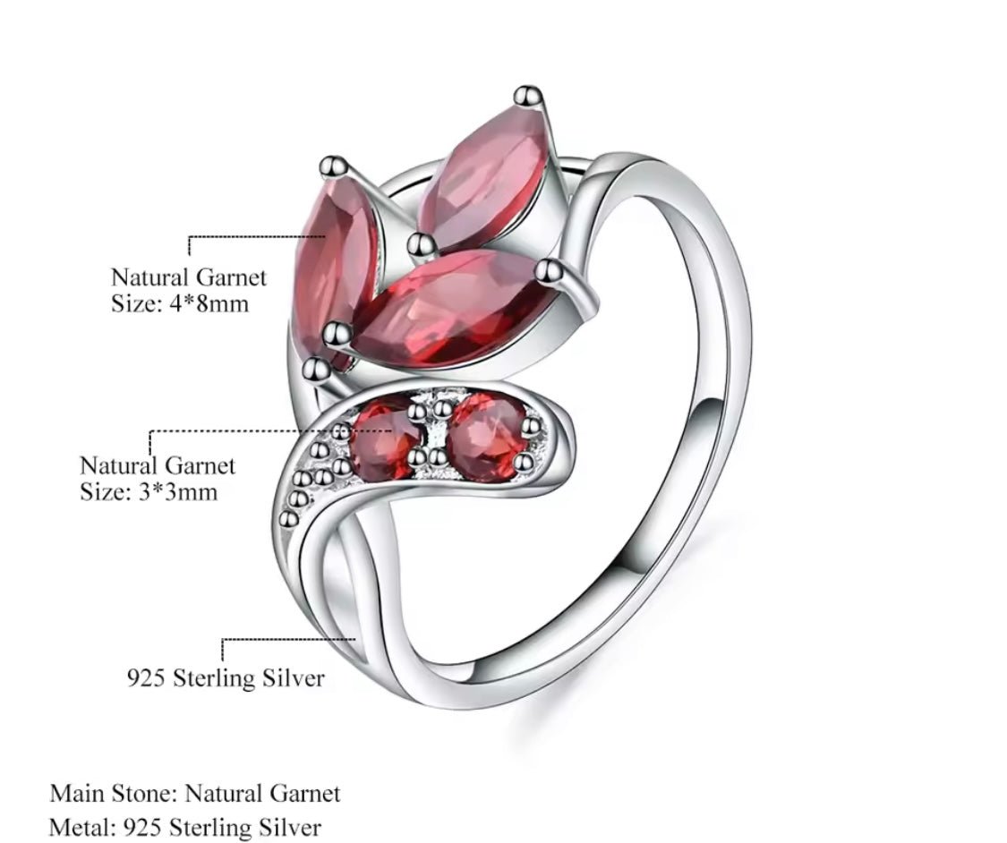 Silver Ring with Natural Garnet 2.66 ct – Marquise & Round Cut