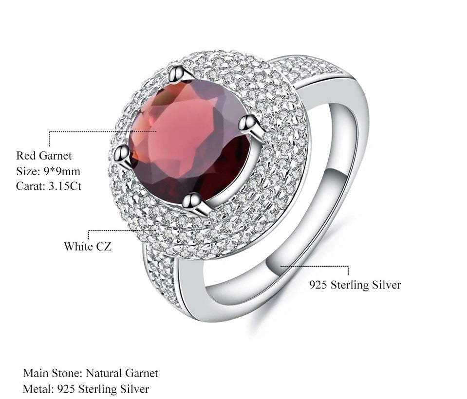 Silver Ring with Natural Garnet 3.15 ct – Round Cut