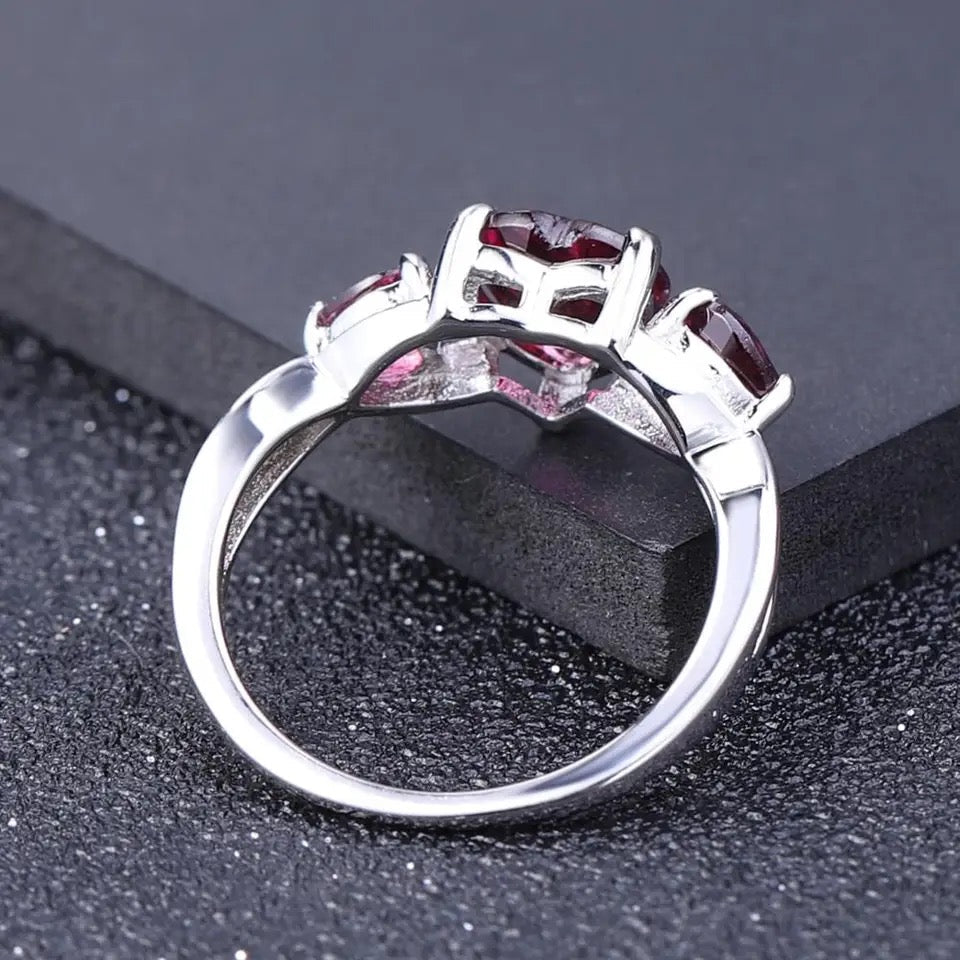 Silver Ring with Natural Rhodolite Garnet 2.06 ct – Heart Cut