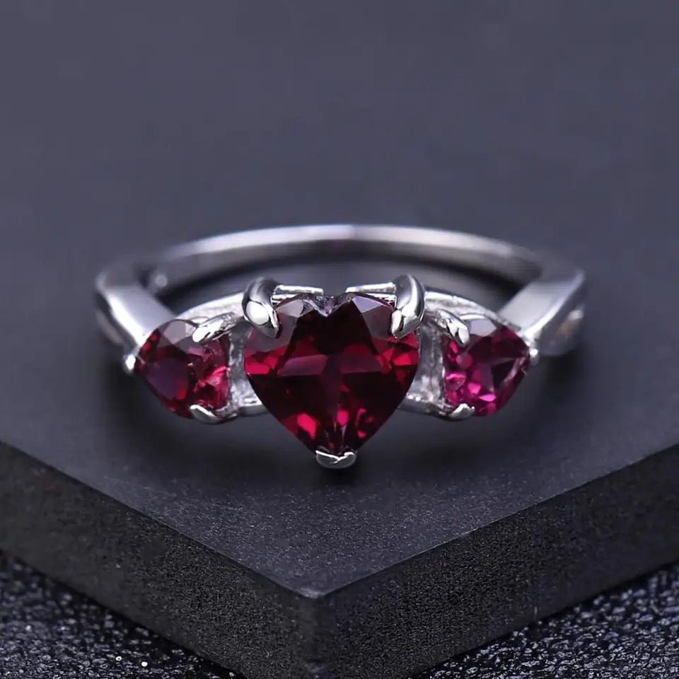 Silver Ring with Natural Rhodolite Garnet 2.06 ct – Heart Cut