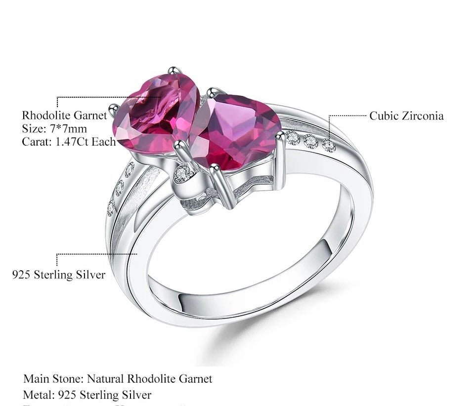 Silver Ring with Natural Rhodolite Garnet 2.94 ct – Heart Cut