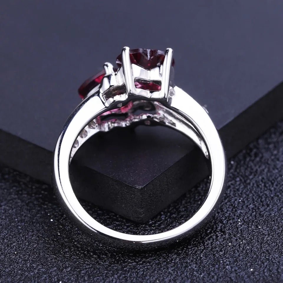 Silver Ring with Natural Rhodolite Garnet 2.94 ct – Heart Cut