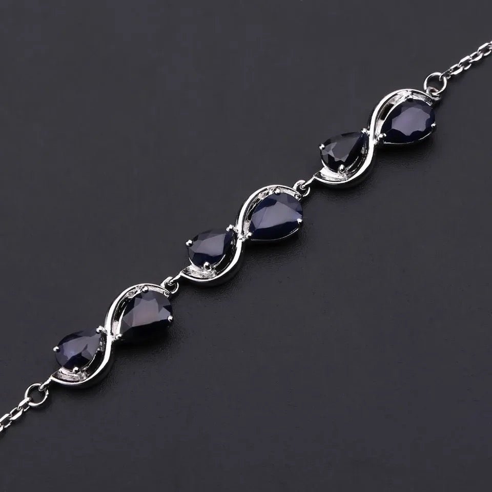 Silver Sapphire Bracelet 3.41 ct – Pear Cut, Natural Gemstones