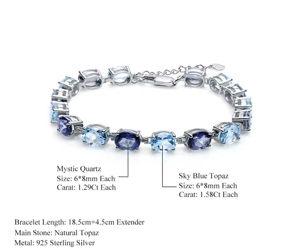 Silver Sky Blue Topaz 12.64 ct + Mystic Quartz 10.32 ct Bracelet